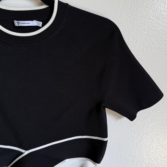 T by Alexander Wang Crisscross Knit Crop Top, Black White, Large, Criss Cross - Picture 3 of 12